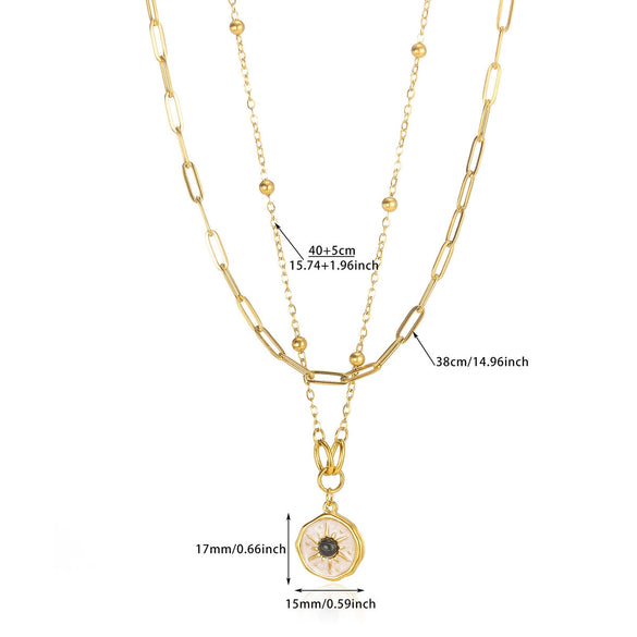 Crossstyle Titanium Steel Women's Sun Pendant Geometric Doublelayer Clavicle Chain Jewelry With Electroplating