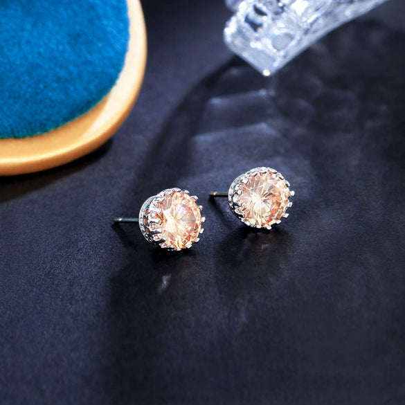 Crown Design Multicolor Zircon Earrings In White Copper Unisex Inlaid Fashion Jewelry For Wholesale