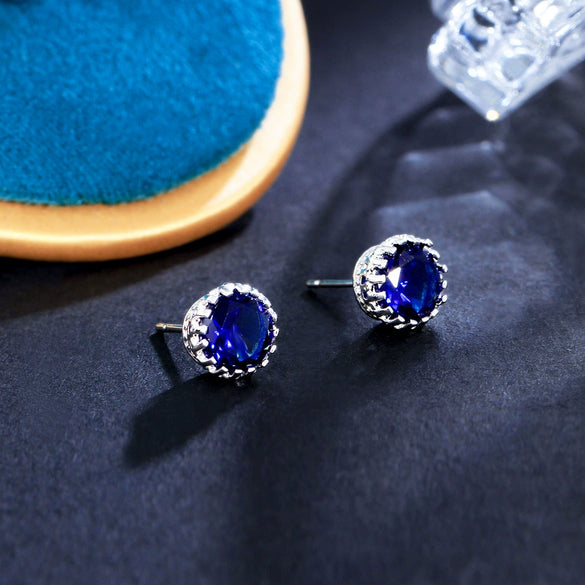 Crown Design Multicolor Zircon Earrings In White Copper Unisex Inlaid Fashion Jewelry For Wholesale