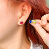 Crown Design Multicolor Zircon Earrings In White Copper Unisex Inlaid Fashion Jewelry For Wholesale