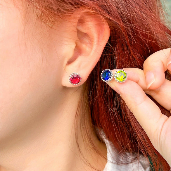 Crown Design Multicolor Zircon Earrings In White Copper Unisex Inlaid Fashion Jewelry For Wholesale