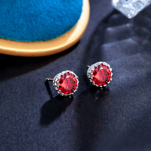 Crown Design Multicolor Zircon Earrings In White Copper Unisex Inlaid Fashion Jewelry For Wholesale