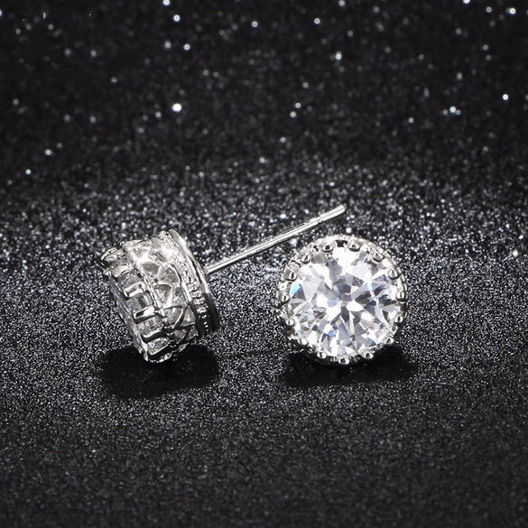 Crown Zircon Stud Earrings Copper Geometric Style Women's Ear Jewelry