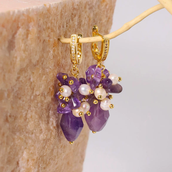 Crystal And Natural Pearl Handmade Geometric Light Luxury Women's Earrings