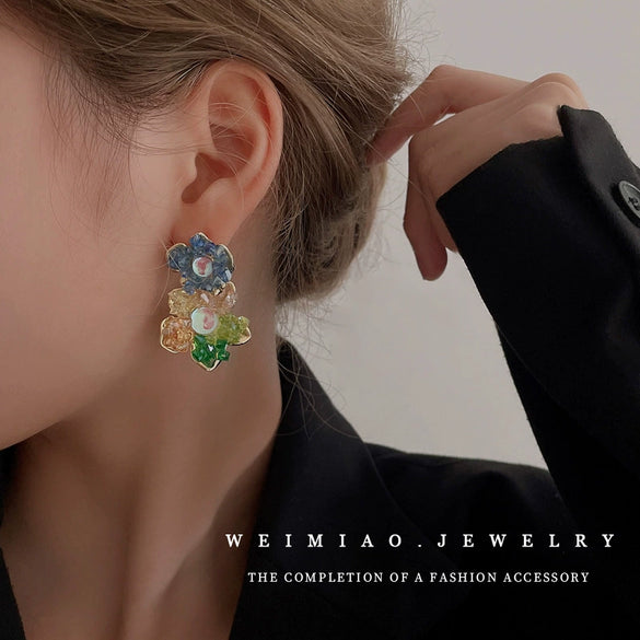 Crystal Colorful Flower Earrings Forest Style For Women