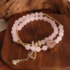 Crystal Double Circle Bracelet Handmade With Rose Quartz Tassel Gourd And Pearl