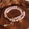 Crystal Double Circle Bracelet Handmade With Rose Quartz Tassel Gourd And Pearl