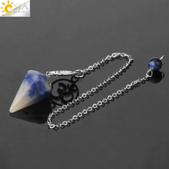 Crystal Hexagon Pointed Pendulum Pendant Electroplated Semi Precious Stone Spiritual Jewelry
