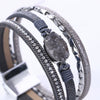 Crystal Leather Handwoven Bracelet With Leaves Pattern And Diamond Braid Design For Women