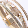 Crystal Leather Handwoven Bracelet With Leaves Pattern And Diamond Braid Design For Women