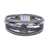 Crystal Leather Handwoven Bracelet With Leaves Pattern And Diamond Braid Design For Women