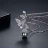 Crystal Pearl Butterfly Necklace With Electroplated Copper Zircon Pendant And Cross Chain For Women