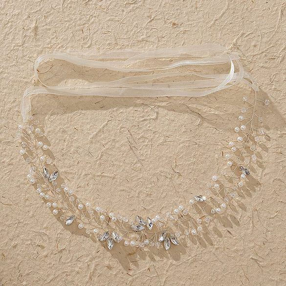 Crystal Rhinestone And Pearl Bridal Headband Handmade Wedding Hair Accessory For Women