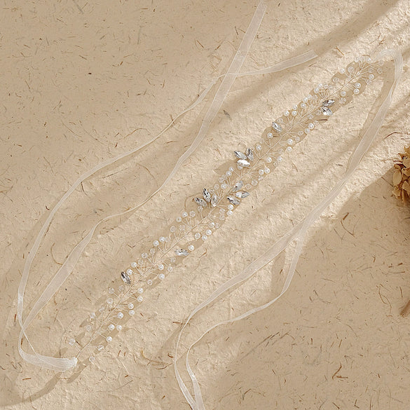 Crystal Rhinestone And Pearl Bridal Headband Handmade Wedding Hair Accessory For Women