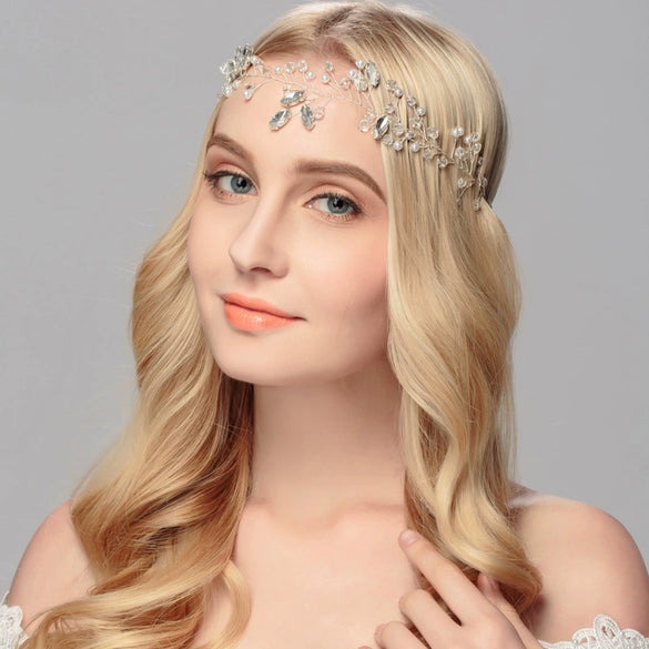 Crystal Rhinestone And Pearl Bridal Headband Handmade Wedding Hair Accessory For Women