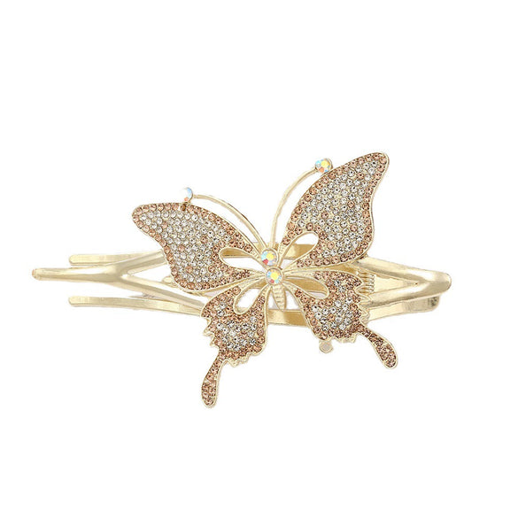 Crystal Rose Gold Plated Rhinestone Women's Hair Top Clip With Diamond Design