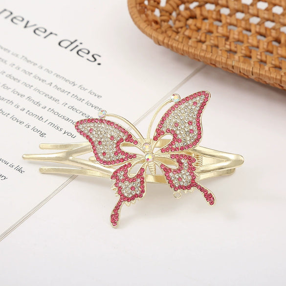 Crystal Rose Gold Plated Rhinestone Women's Hair Top Clip With Diamond Design