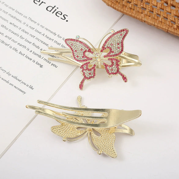 Crystal Rose Gold Plated Rhinestone Women's Hair Top Clip With Diamond Design
