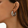 Cshaped Geometric Copper Stud Earrings With Pleated Electroplated Finish And Stainless Steel Posts Minimalist Unisex Fashion Jewelry