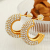 Cshaped Rhinestone Inlaid Colored Diamond Stainless Steel Electroplated Women's Earrings