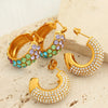 Cshaped Rhinestone Inlaid Colored Diamond Stainless Steel Electroplated Women's Earrings