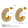 Cshaped Rhinestone Inlaid Colored Diamond Stainless Steel Electroplated Women's Earrings