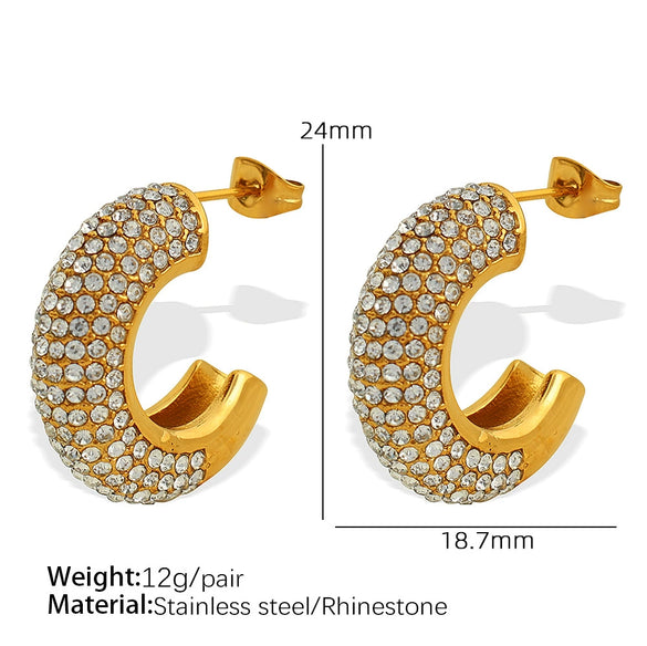 Cshaped Rhinestone Inlaid Colored Diamond Stainless Steel Electroplated Women's Earrings