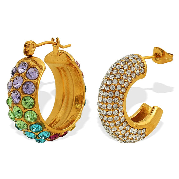 Cshaped Rhinestone Inlaid Colored Diamond Stainless Steel Electroplated Women's Earrings
