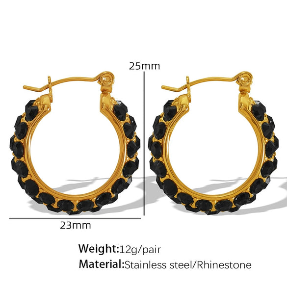 Cshaped Rhinestone Inlaid Colored Diamond Stainless Steel Electroplated Women's Earrings