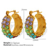 Cshaped Rhinestone Inlaid Colored Diamond Stainless Steel Electroplated Women's Earrings