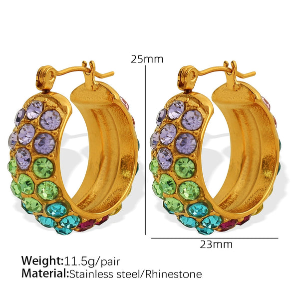 Cshaped Rhinestone Inlaid Colored Diamond Stainless Steel Electroplated Women's Earrings