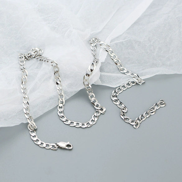 Cuban Chain Hip Hop Necklace S925 Silver Ins Style Geometric Electroplated