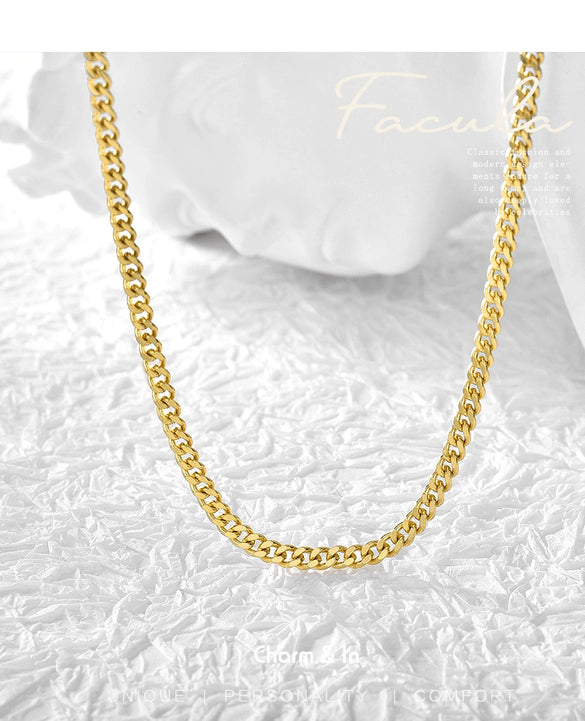 Cuban Chain Necklace Gold Electroplated Simple Street Style