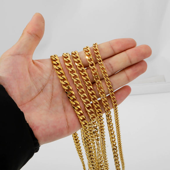 Cuban Chain Necklace Hip Hop Street Culture Wave Pattern Electroplated For Men And Women