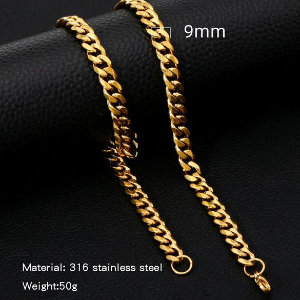 Cuban Chain Necklace Hip Hop Street Culture Wave Pattern Electroplated For Men And Women