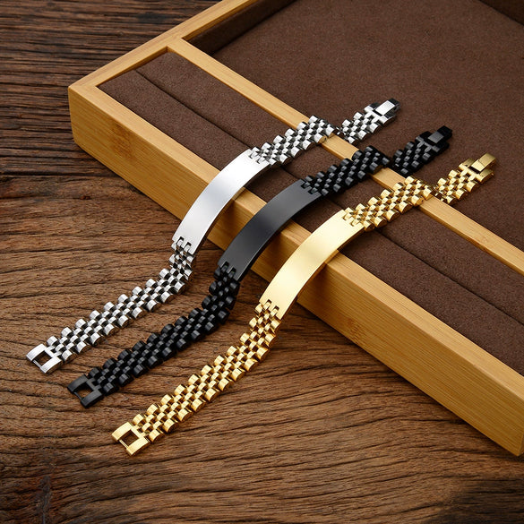 Curved Titanium Steel Bracelet With Five Bead Strap Vacuum Plated Geometric Letter Pattern Adjustable Fashion Bracelet For Men