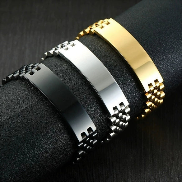Curved Titanium Steel Bracelet With Five Bead Strap Vacuum Plated Geometric Letter Pattern Adjustable Fashion Bracelet For Men