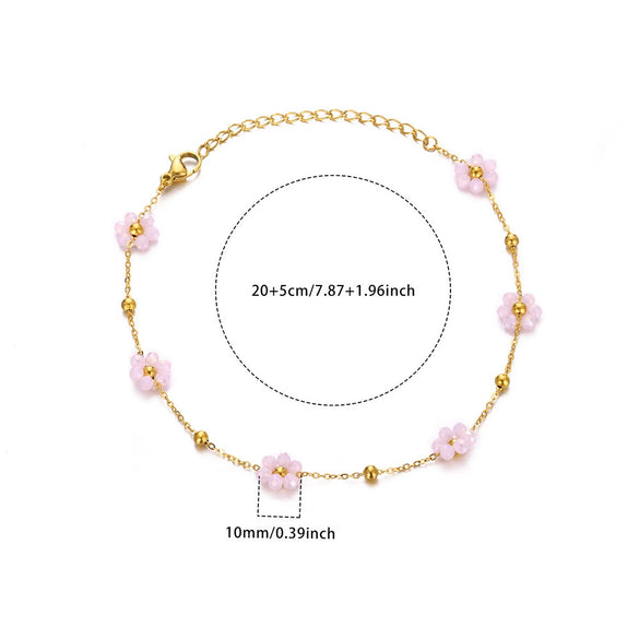 Cute All Match Flower Geometric Stainless Steel And Gold Anklet For Women