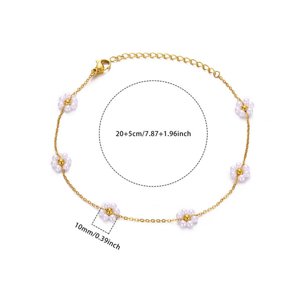 Cute All Match Flower Geometric Stainless Steel And Gold Anklet For Women