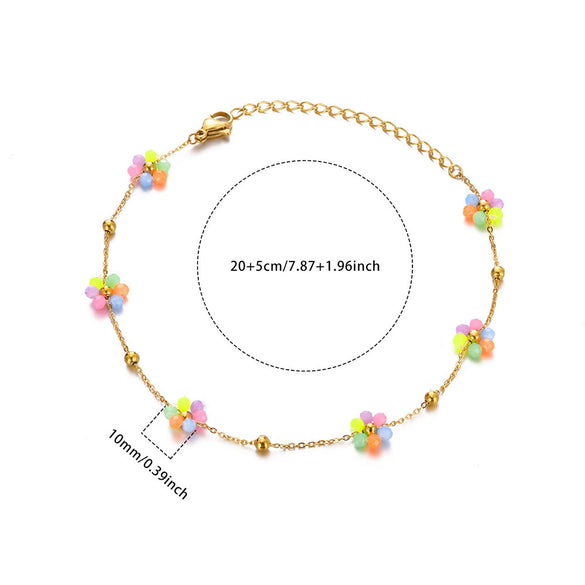 Cute All Match Flower Geometric Stainless Steel And Gold Anklet For Women
