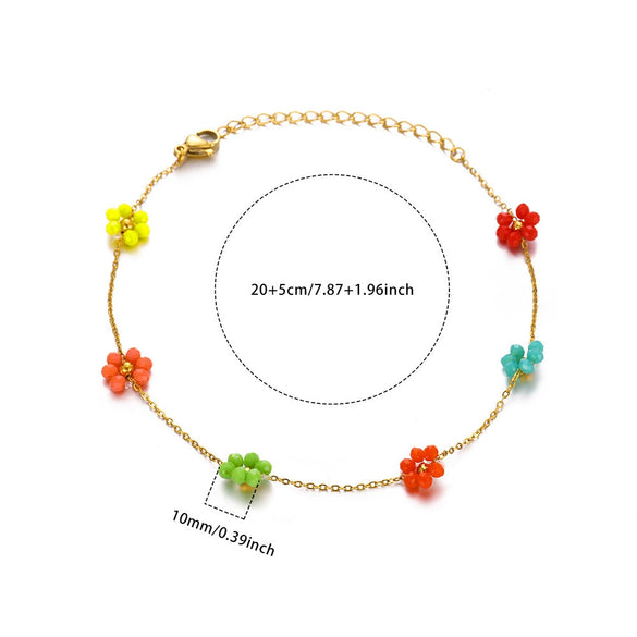 Cute All Match Flower Geometric Stainless Steel And Gold Anklet For Women