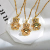 Wholesale Jewelry Cute Animal Bear Titanium Steel Copper Zircon Gold Plated Plating Inlay Pendant Necklace