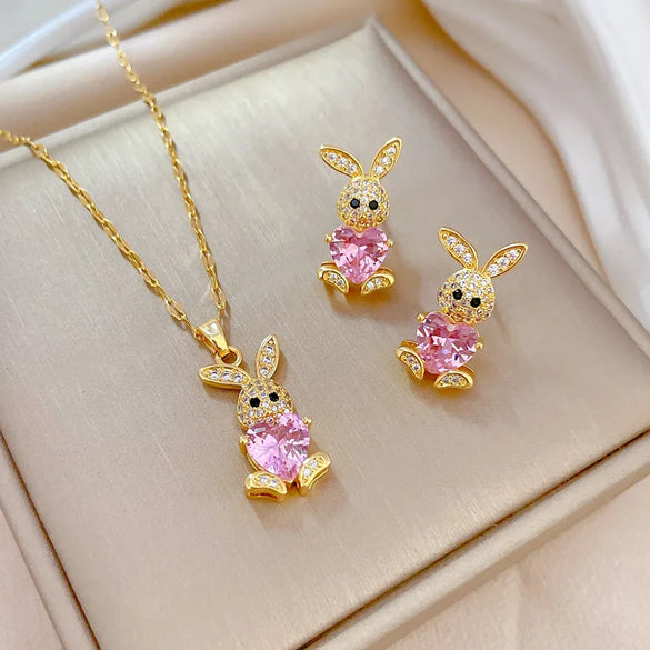 Titanium Steel Copper Cute Plating Inlay Animal Artificial Gemstones Earrings Necklace