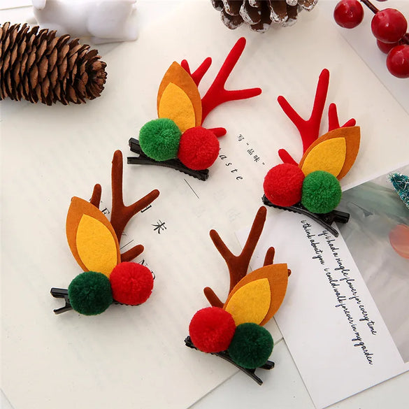 Cute Antlers Plastic Cloth Flannel Hair Clip 1 Pair
