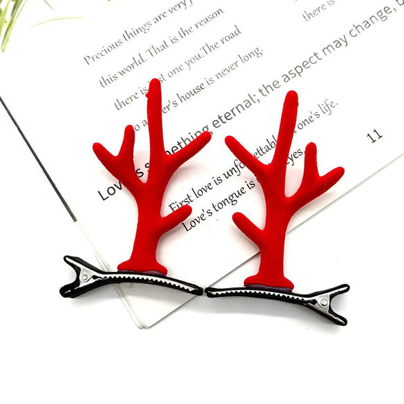 Cute Antlers Plastic Cloth Flannel Hair Clip 1 Pair