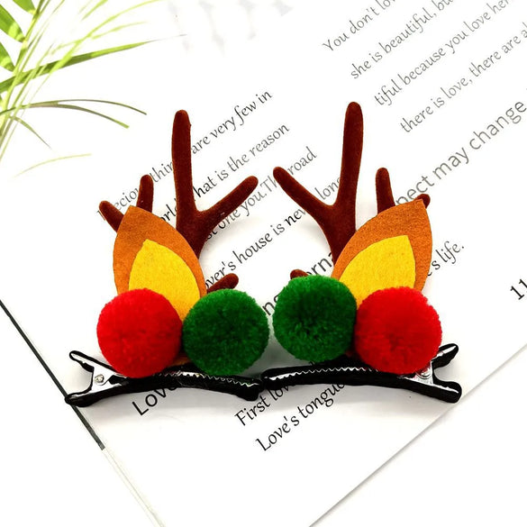 Cute Antlers Plastic Cloth Flannel Hair Clip 1 Pair