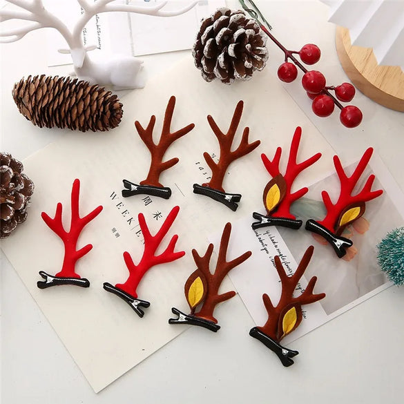 Cute Antlers Plastic Cloth Flannel Hair Clip 1 Pair