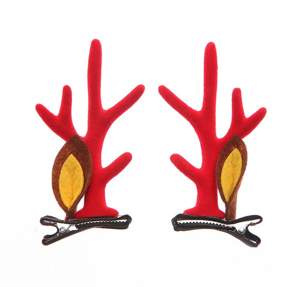 Cute Antlers Plastic Cloth Flannel Hair Clip 1 Pair