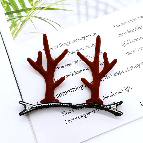 Cute Antlers Plastic Cloth Flannel Hair Clip 1 Pair