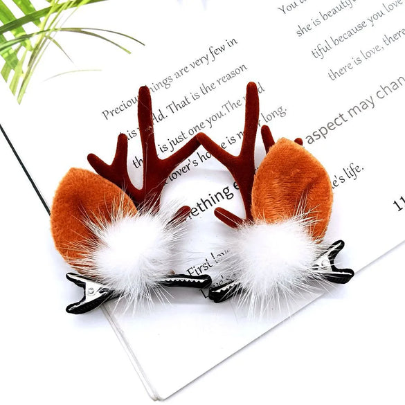 Cute Antlers Plastic Cloth Flannel Hair Clip 1 Pair